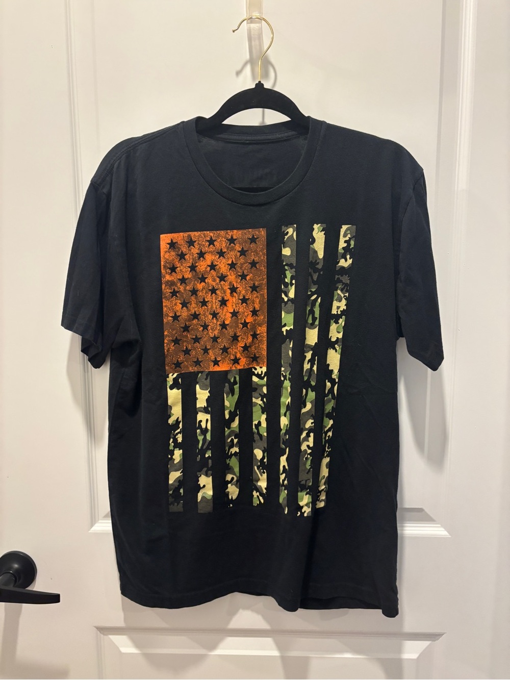 Men's Black Tough Mudder Short-Sleeve Tee with Camo Flag Graphic